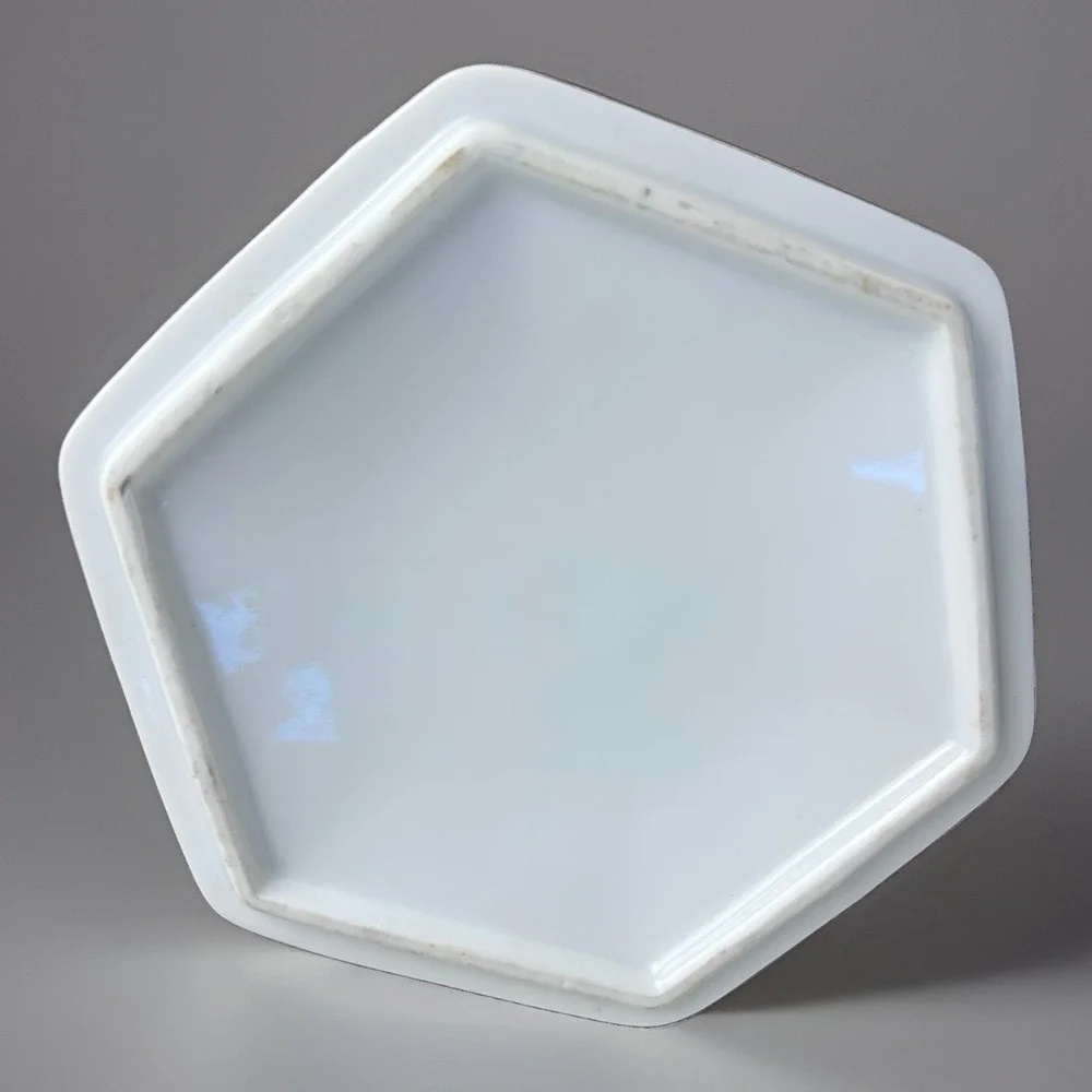 Vintage Tiffany & Co Porcelain Hexagon Lidded Trinket Jewelry Box Blue White 5